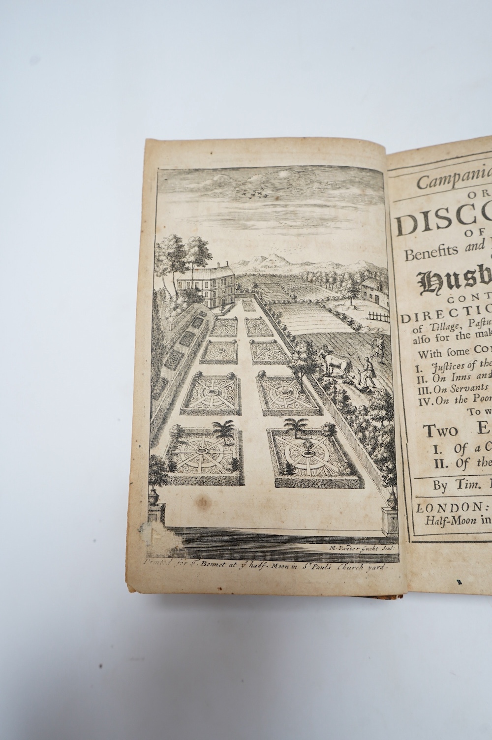 Nourse, Timothy - Campania Foelix. Or, a Discourse of the Benefits and Improvements of Husbandry....frontis.; contemp. panelled calf including gilt decorated spine with maroon label. printed for Tho. Bennet, 1700